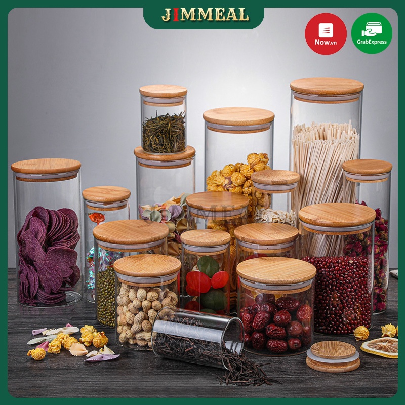 Hộp Thủy Tinh, Lọ Thủy Tinh, Hũ Thủy Tinh Nắp Gỗ 200ml 350ml 500ml 750ml 1000ml 1200ml 1600ml