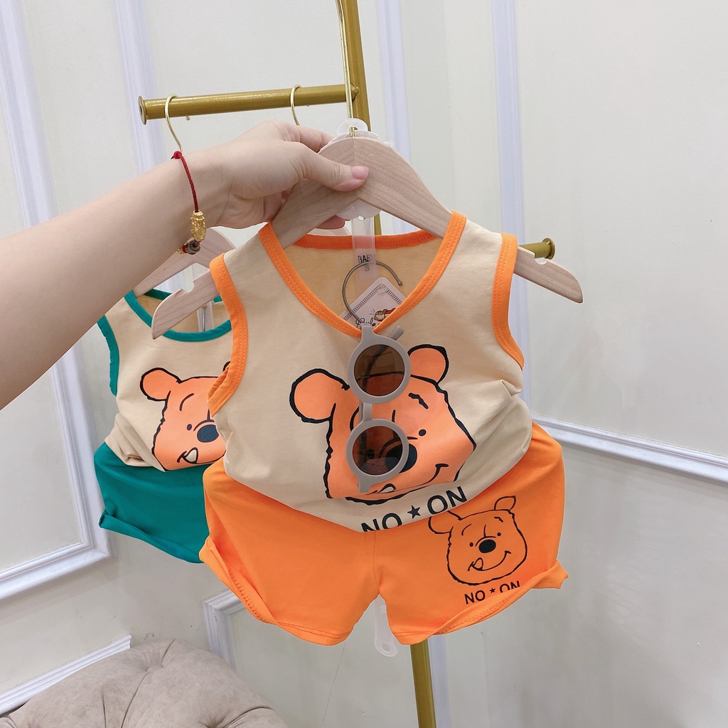 BỘ 3 LỖ BÉ TRAI IN HÌNH GẤU ĐÁNG YÊU CHẤT COTTON TÀU SIZE 8-22KG