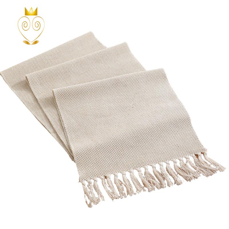Khăn trải bàn vải cotton bện màu be phong cách cổ điển