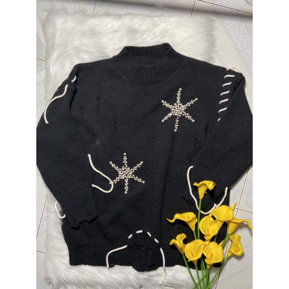 Hàng Sẵn_Áo len dệt kim dáng rộng khí chất tiểu thư