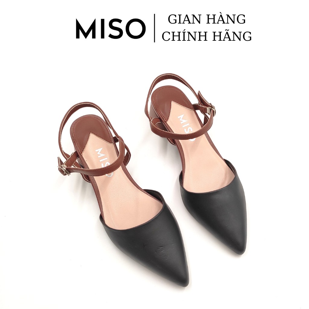 Giày sandal slingback nữ kiểu dáng basic phối màu độc đáo bít mũi hở hậu gót vuông cao 4cm mũi nhọn Miso M045