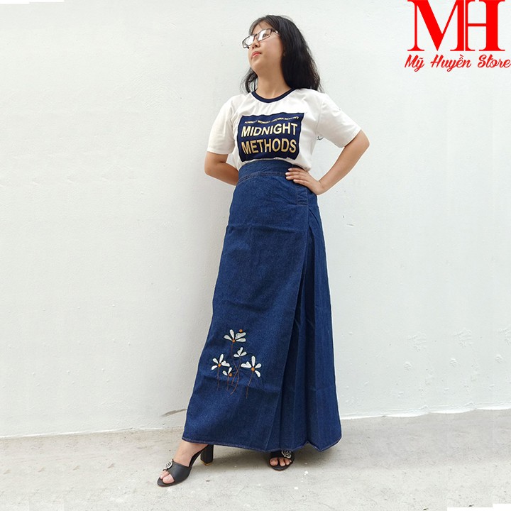 Váy Chống Nắng Jean 1 Tà Thêu Họa Tiết Chất Liệu Cotton Dày Dặn Và Mềm Mại Có Nút Bấm Chắc Chắn Mỹ Huyền Store | BigBuy360 - bigbuy360.vn
