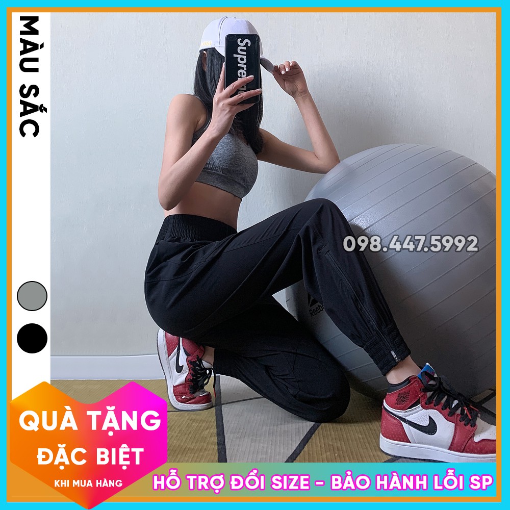 Quần jogger tập gym nữ GYMI QJ05 dáng rộng thể thao có khoá kéo ống chất gió giấy thoáng mát tập yoga rumba chạy bộ