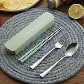 Bộ đũa thìa dĩa lúa mạch cán inox
