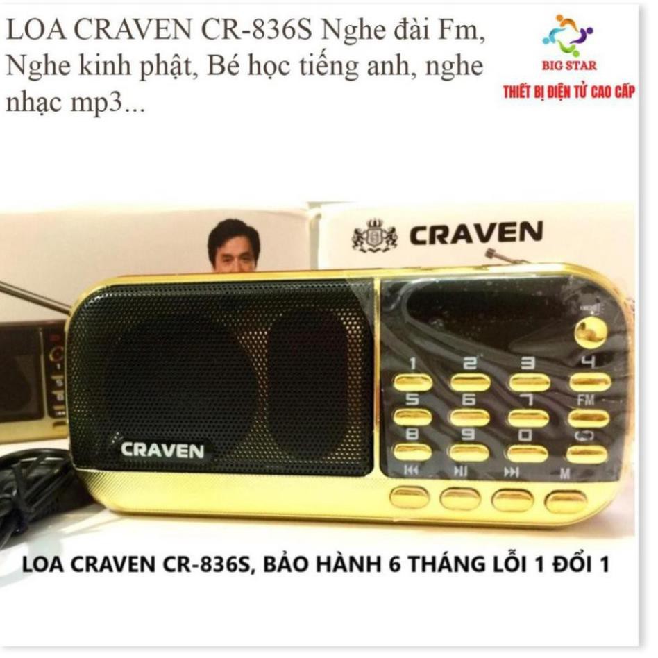 LOA, ĐÀI CRAVEN CR - 836 / 836S, Nghe thẻ nhớ/ USB/FM/ MP3 /Đèn pin/ Máy nghe pháp/ Máy học tiếng anh/ Bảo hành 6 tháng