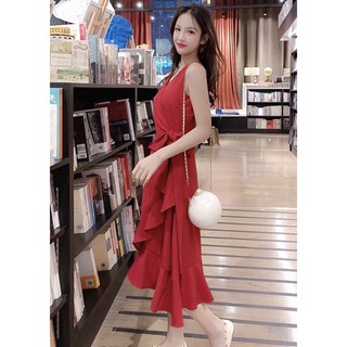 Đầm váy freesize đỏ bèo lai form dài