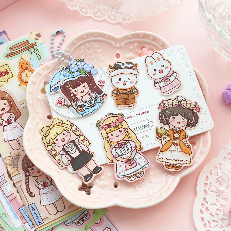 Mr.Paper 3 Kiểu 50 Tờ / Gói Hình dán hoạt hình Cô gái dễ thương Ăn mặc cổ trang Dán sổ tay sáng tạo Nhật ký tài liệu trang trí Tự làm Văn phòng phẩm Dán