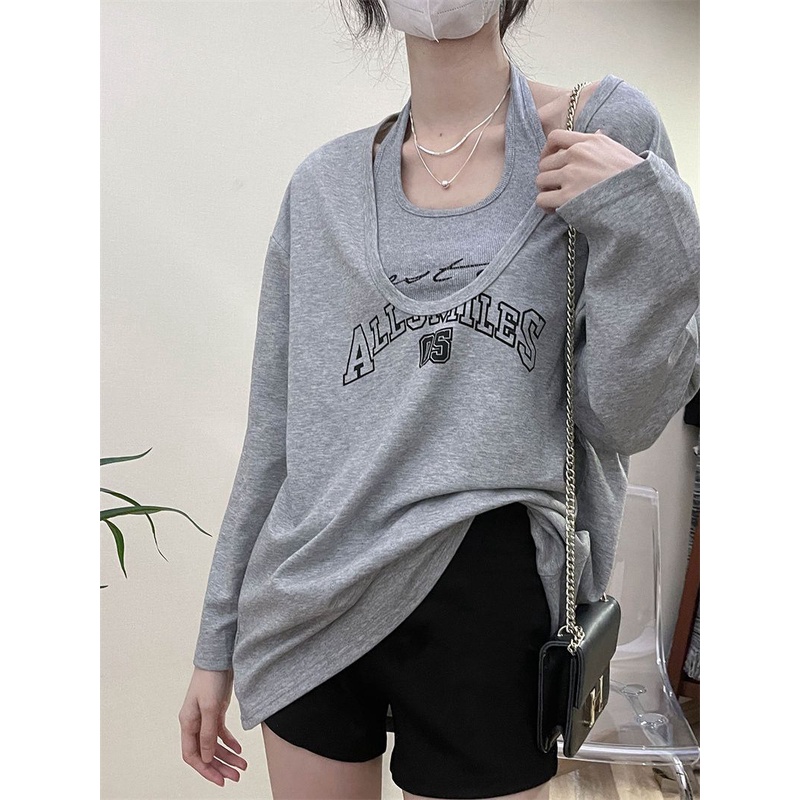 Áo khoác croptop nu Áo Len Hai Dây Mỏng Tay Dài Phong Cách Hàn Quốc Thời Trang Mùa Thu Mới 2022 Dành Cho Bạn Nữ