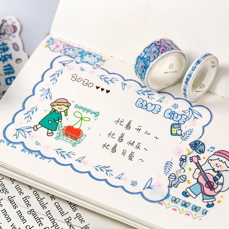 Hộp 5 cuộn băng keo giấy washi trang trí sổ tay sáng tạo dễ thương