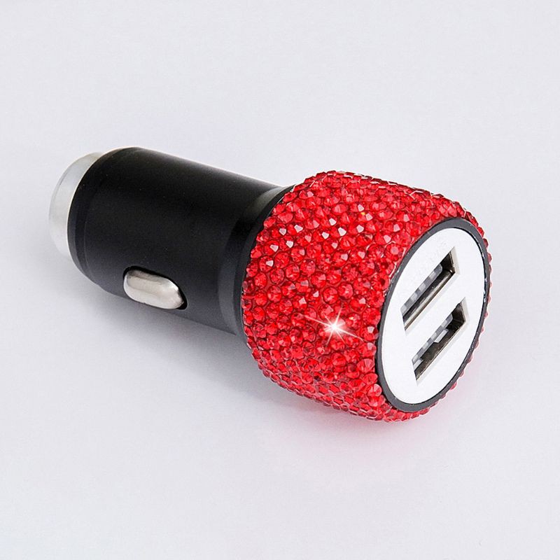 Tẩu Sạc Hai Cổng Usb Đính Đá Pha Lê Lấp Lánh Trang Trí Xe Hơi