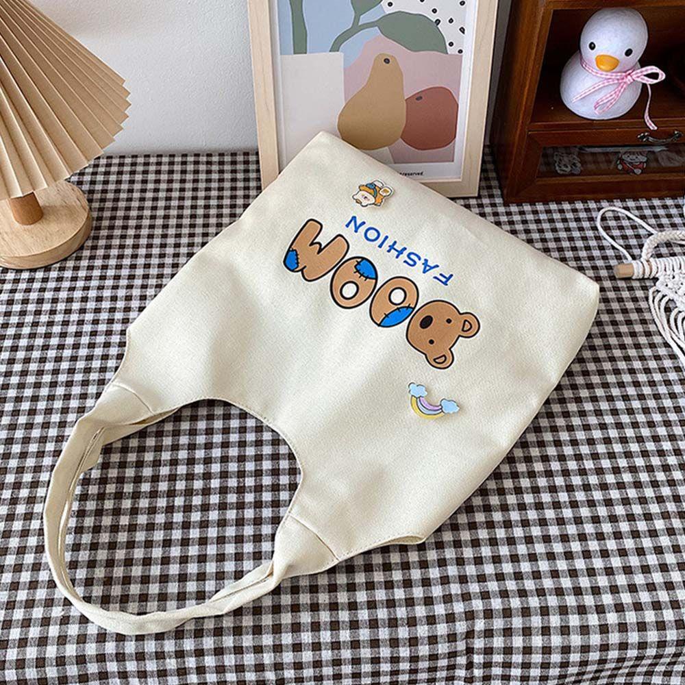 Túi Xách Vải Canvas Cỡ Lớn In Họa Tiết Gấu Hoạt Hình Dễ Thương Cho Nữ