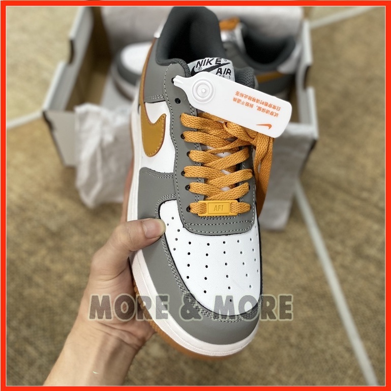 Giày Sneaker AF1 Custom xám vệt vàng