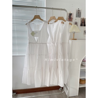 Váy trắng sát nách hoa tầng