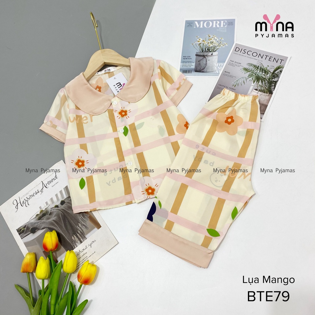 Bộ ngủ cho bé dáng pijama cổ sen, chất lụa mango mềm mát