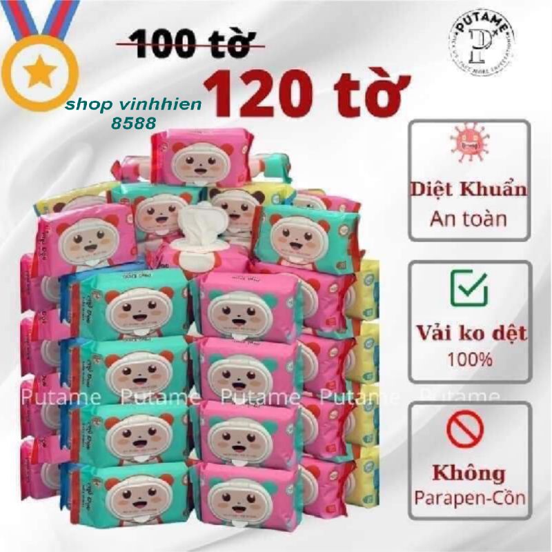 Khăn giấy ướt phú đạt hình gấu 1 gói 120 tờ chính hãng không mùi ,tiện lợi cho trẻ sơ sinh