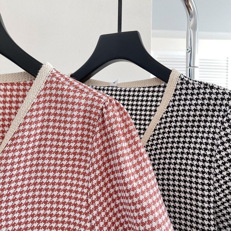 Áo Sơ Mi Ngắn Tay Cổ V Họa Tiết houndstooth Phong Cách Phương Tây Thời Trang Mùa Hè Mới Cho Nữ