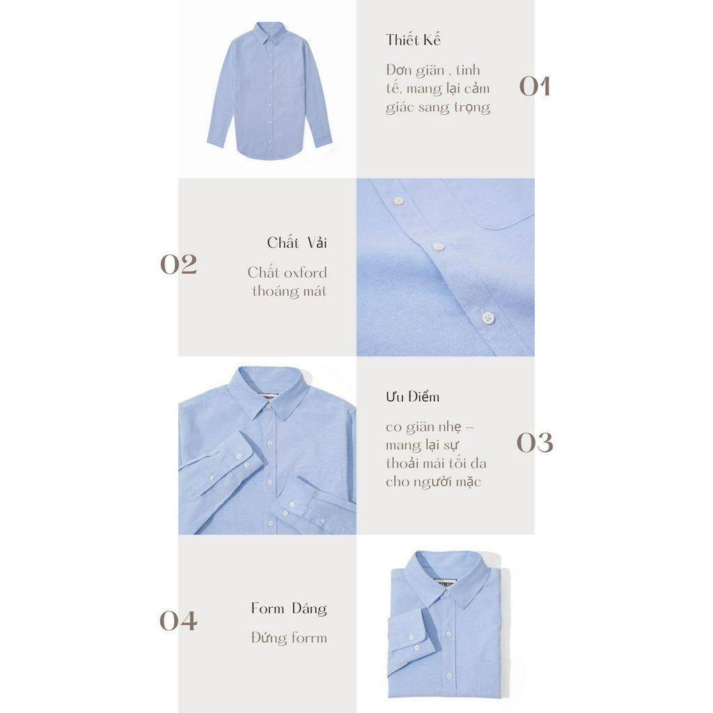 [Mã BYCO50PP giảm ngay 50% đơn 0K] Áo Sơ Mi Nam Cao Cấp Trơn Light Blue Oxford 0922 BY COTTON