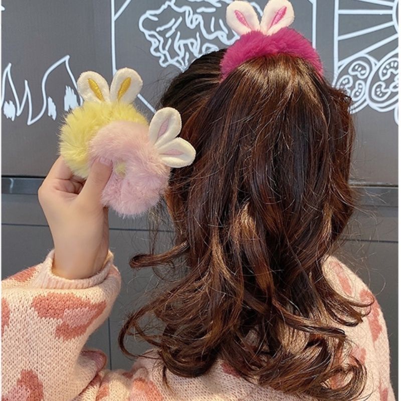 Chun buộc tóc tai thỏ lông mềm siêu cute