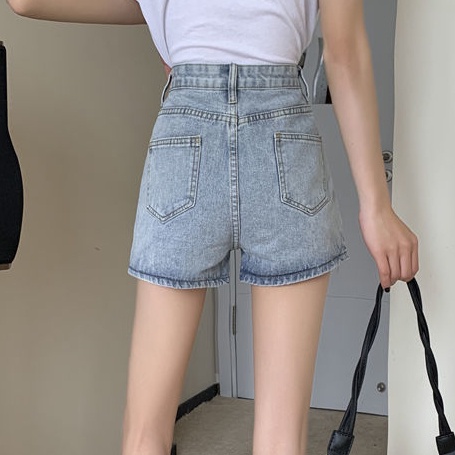 AMOI Quần Short Denim Lưng Cao Ống Rộng Thời Trang Hàn Quốc 2022 Dành Cho Nữ