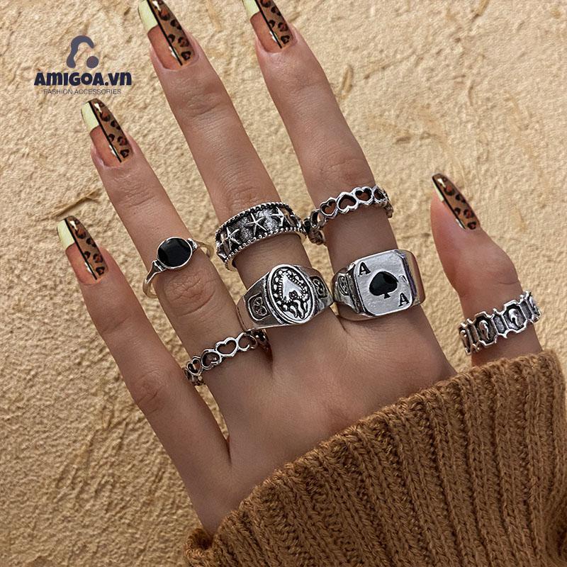 ✨✨Set 7 chiếc nhẫn đeo ngón tay phong cách Hàn Quốc cổ điển sành điệu cho nam