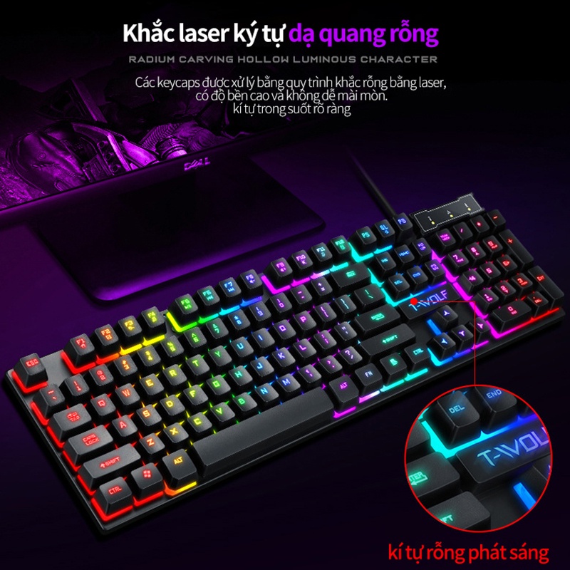 Bộ Bàn Phím Kèm Chuột Gaming TF200 Có Dây,  Phong Cách Hiện Đại, Ấn Tượng LED Nhiều Màu - Bảo hành