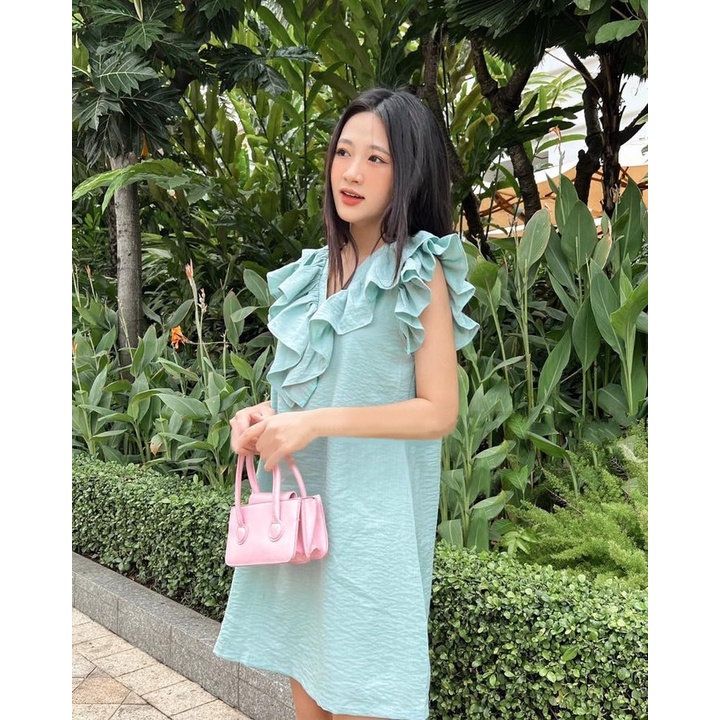 Váy nữ bèo cổ dáng babydoll [Linly Store] Đầm suông bánh bèo chất đũi V-VBE