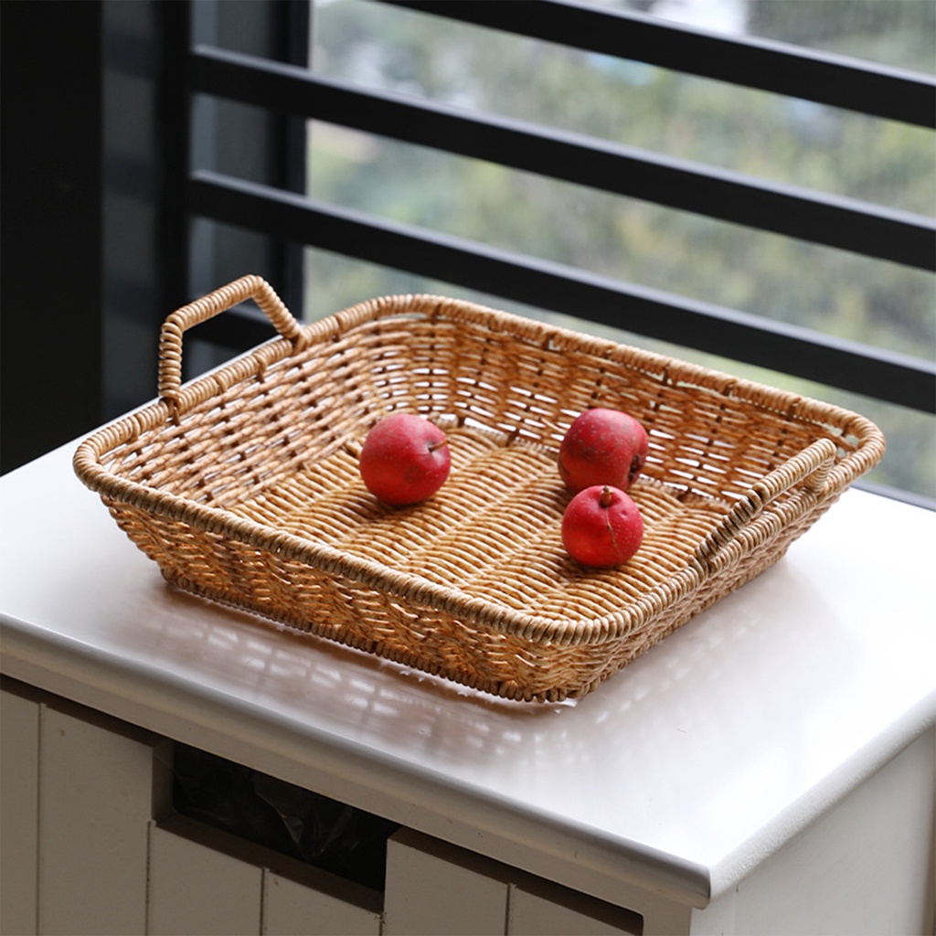 [Dolity2] Rổ Nhựa Đựng Bánh Mì / Trái Cây / Rau Củ / Rau Củ Giả Mây Đan Hình Chữ Nhật Màu Nâu Cho Nhà Hàng / Phục Vụ Thức Ăn