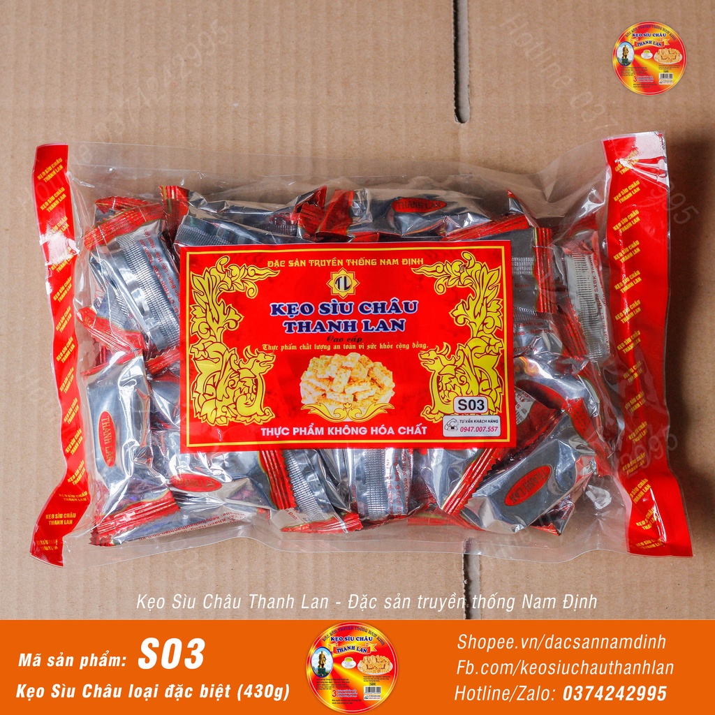 Kẹo lạc gói S03 giấy bạc -loại đặc biệt (430g) - Kẹo Sìu Châu Thanh Lan chính hiệu - Đặc sản Nam Định