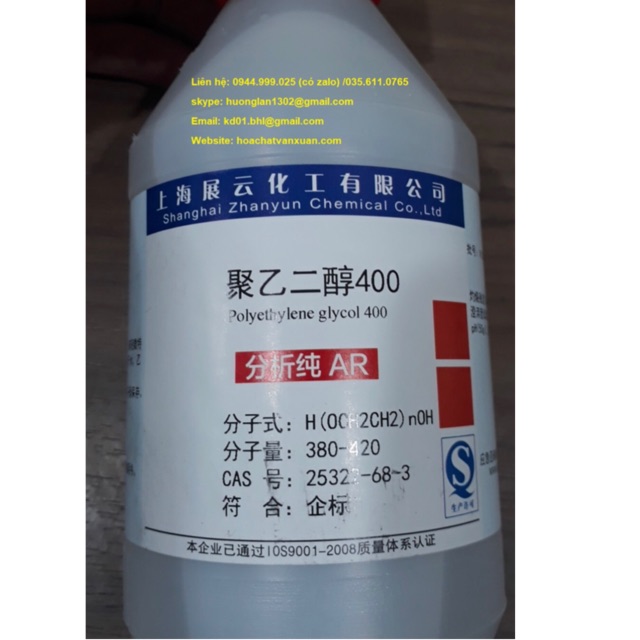 Hóa chất Polyethylene glycol PEG 400 CAS 25322-68-3 HO(CH2CH2O)nH lọ 500ml PEG400