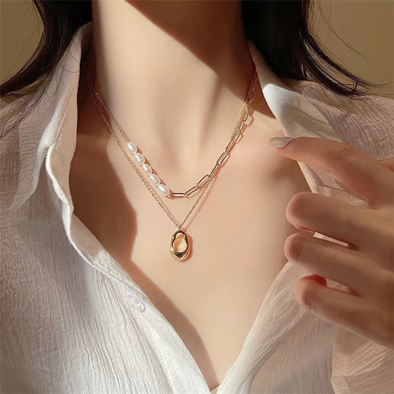 Vòng cổ Hai Lớp Đính Ngọc Trai Nhân Tạo Thời Trang Dành Cho Nữ