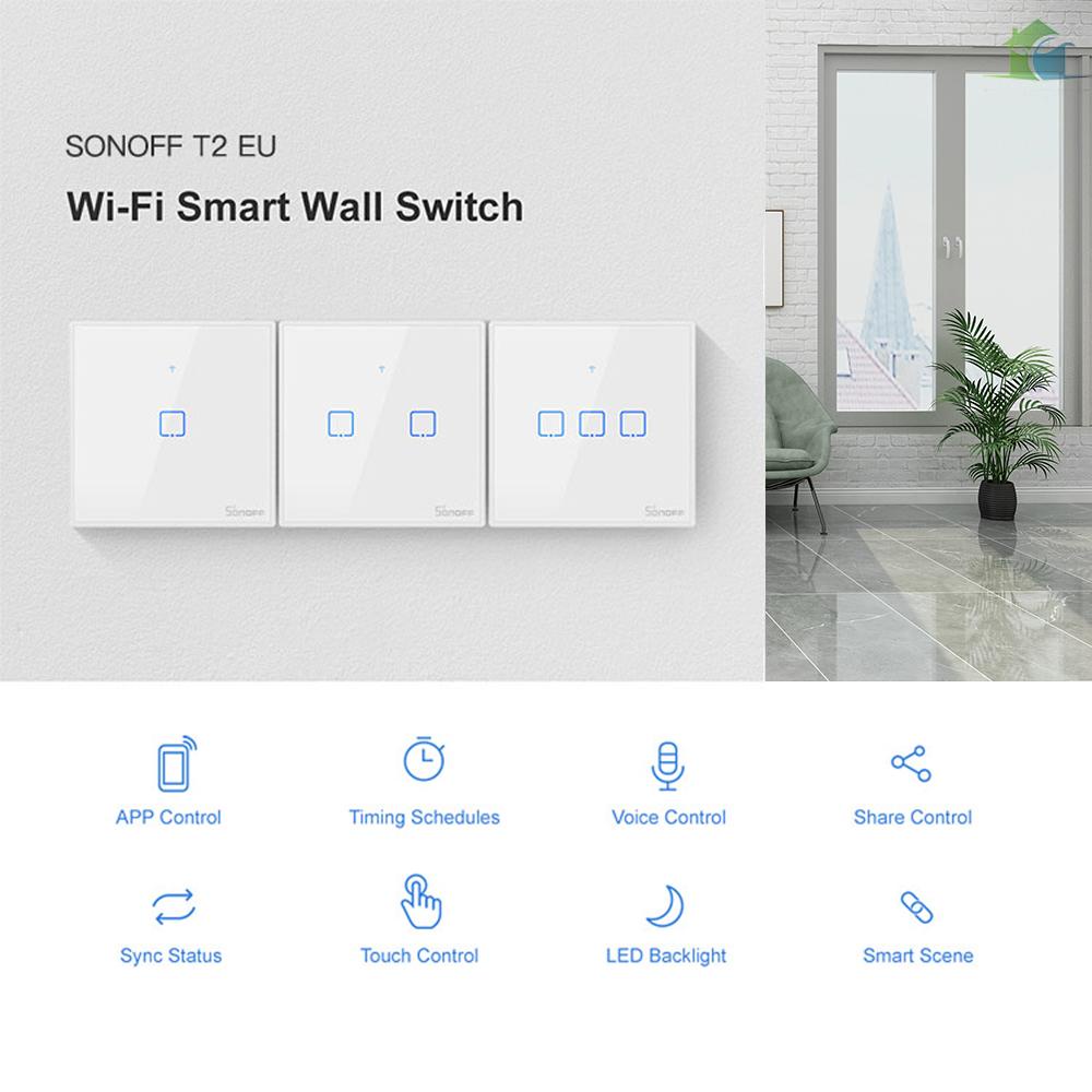 YOUP  SONOFF T2UK3C-TX 3 Gang Smart WiFi Wall Light Switch 433Mhz RF Remote Control APP/Touch Control Timer UK Standard Panel Smart Switch Compatible with Google Home/Nest & Alexa
