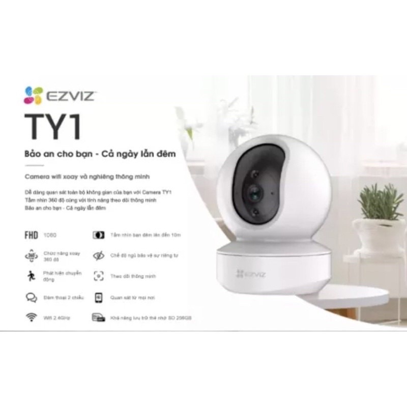 Camera wifi EZVIZ TY1 2MP/4MP đàm thoại 2 chiều, xoay 360 độ hàng chính hãng