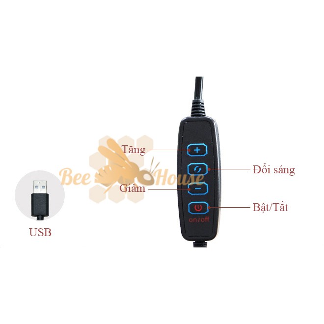 [TẶNG REMOTE CHỤP ẢNH] Đèn livestream size 26cm kèm chân 2m và 1 kẹp