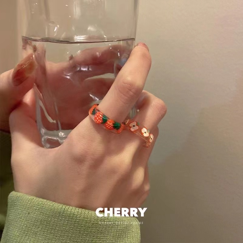 【kifli】Nhẫn acrylic resin thiết kế thủ công họa tiết trái cây thời trang Hàn Quốc