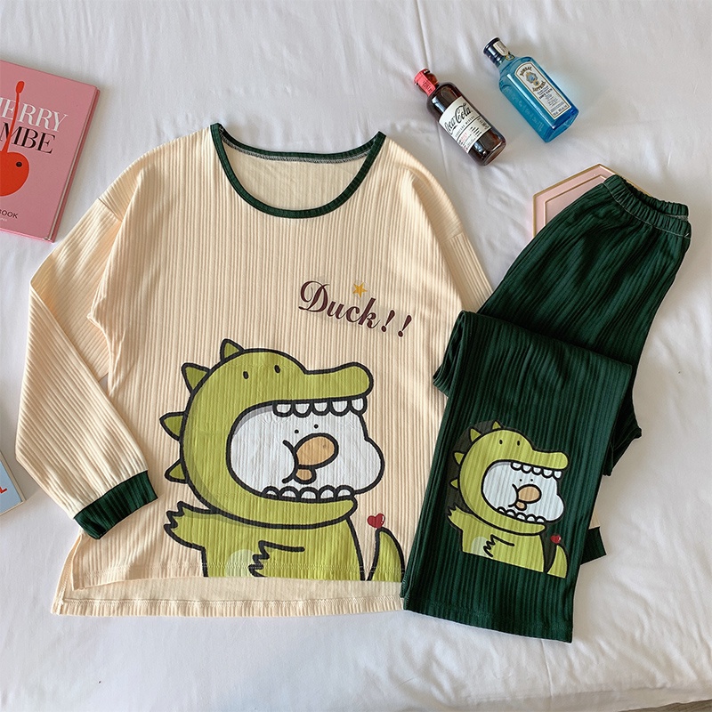 [Hàng Oder Sẵn] Bộ đồ ngủ thu đông in hình dễ thương chất liệu Cotton co giãn 4 chiều [Free Ship]