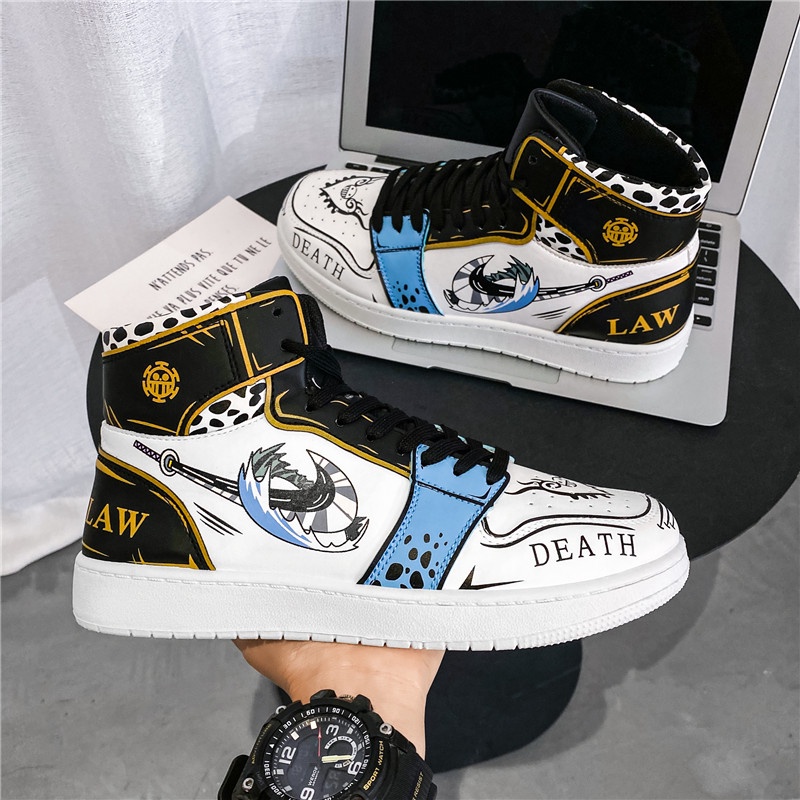 Giày sneaker cổ cao in hình anime One Piece thời trang cho cặp đôi