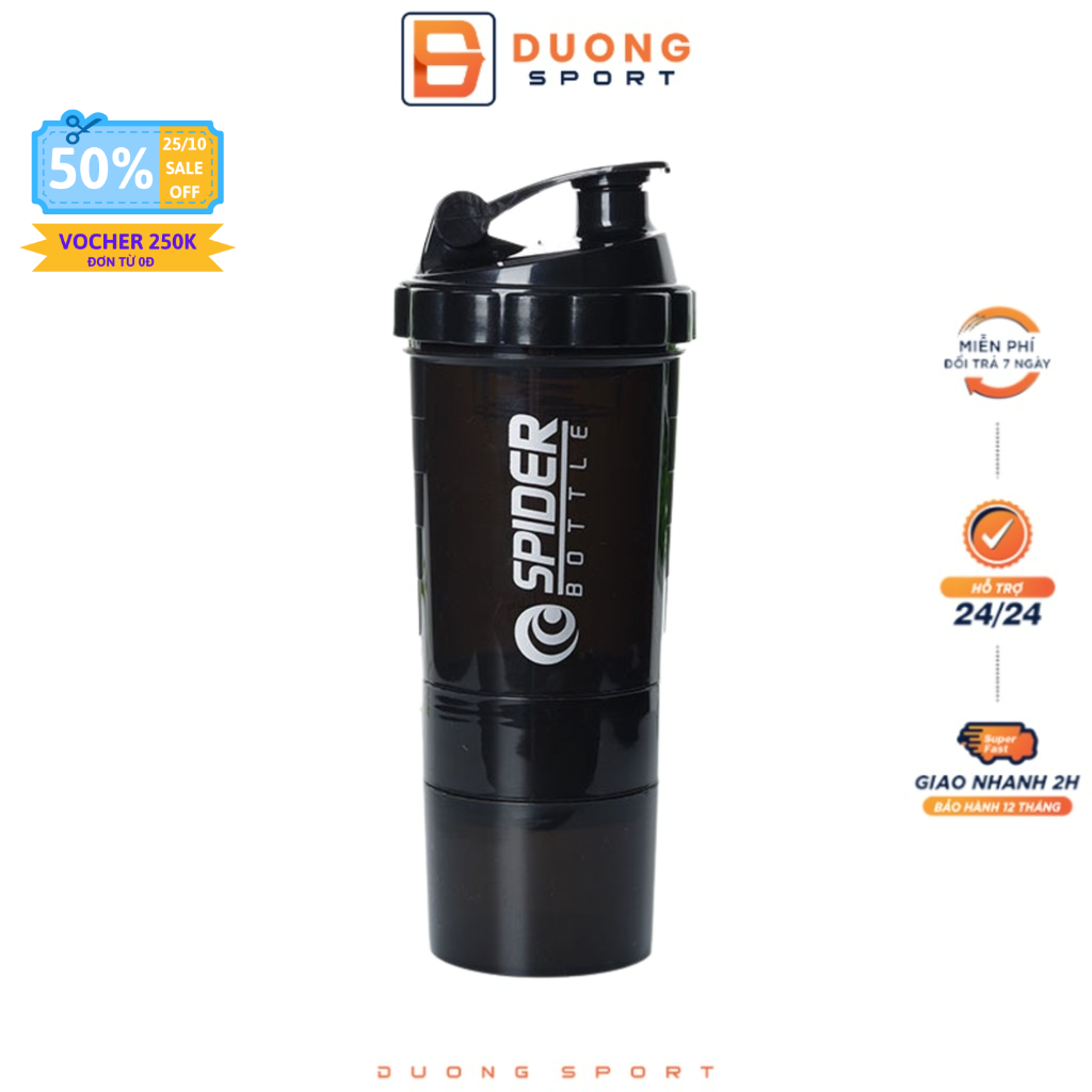 Bình Lắc Shaker Tập Gym 3 Ngăn Tiện Dụng 500 Ml Có Lò Xo BN0003