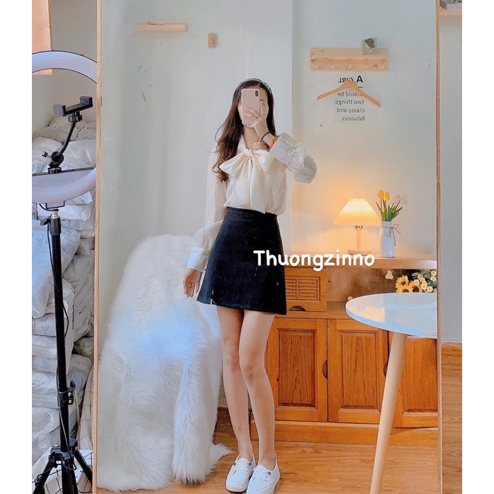 ÁO SƠ MI NỮ CỔ NƠ PHỐI VIỀN BÈO NHẸ NHÀNG NỮ TÍNH
