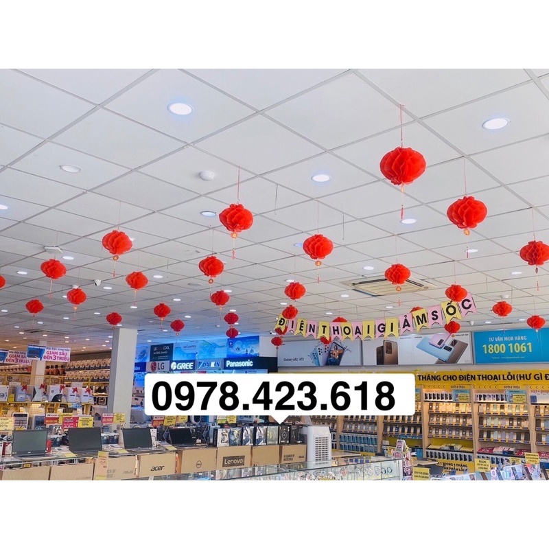 Đèn lồng Đỏ mini treo trang trí Lễ Tết - siêu thị - lớp học - đèn lồng giấy đỏ ni lông
