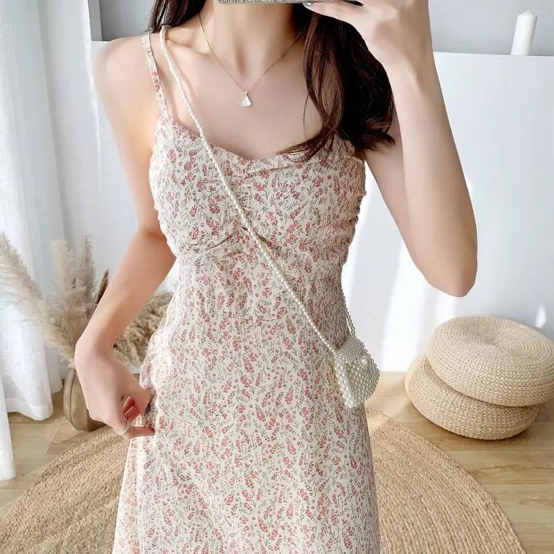 Đầm Hoa Hai Dây Thời Trang Nữ Tính đầm bầu váy nữ váy bé gái váy dài chân váy dài váy nữ chân váy dài