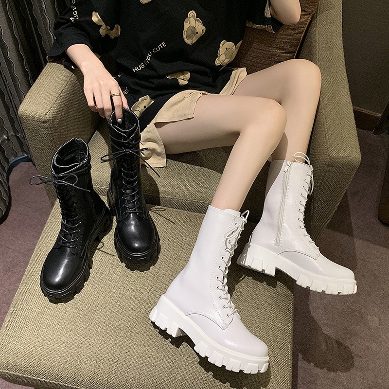 Boot nữ cổ cao phong cách Ulzzang cao cấp,có khóa kéo đế dộn 5cm hottrend 2021