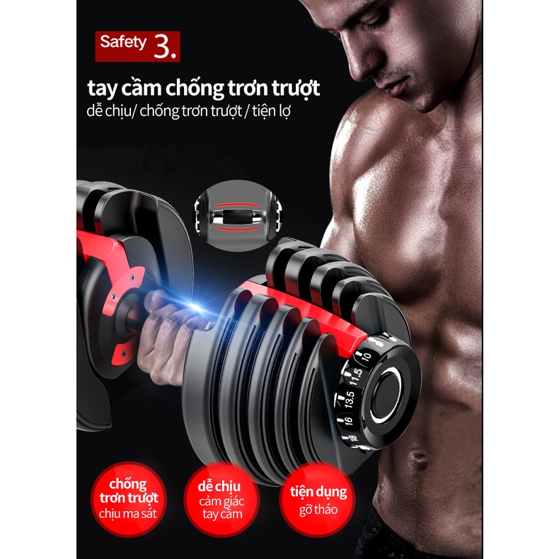 Tạ đơn điều chỉnh Tạ tay điều chỉnh Dumbell Cao Cấp 24kg Đa số điều chỉnh trọng lượng -Có khay đựng-Một chiếc 24kgTạ tay
