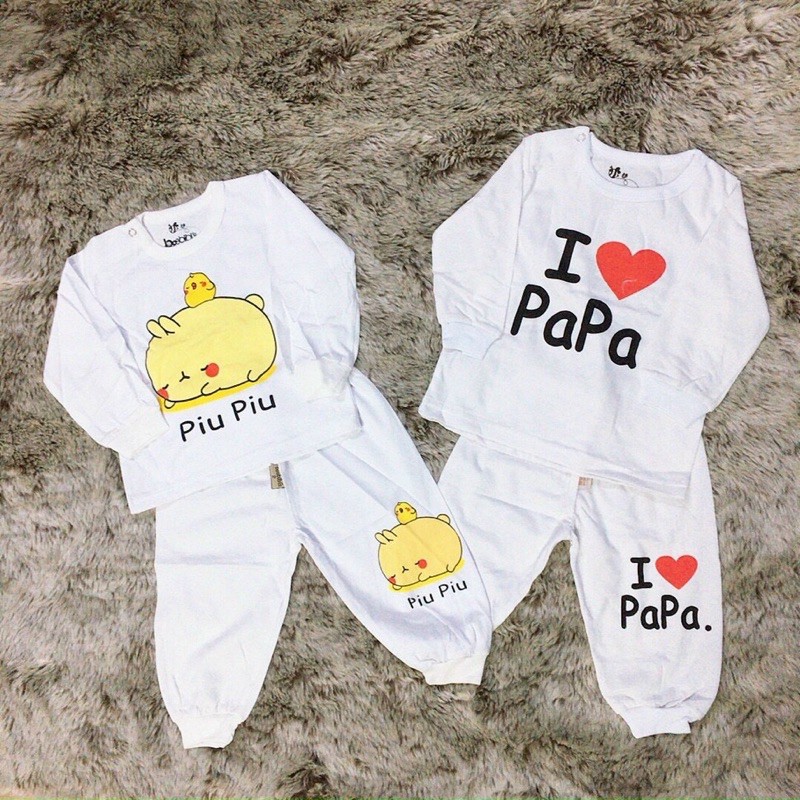 Combo 2 bộ đồ dài trắng bosbibi in hình thú Bo014 cho bé