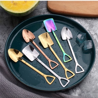 Thìa inox , muỗng inox ăn hình xẻng mạ vàng ăn dưa hấu xưới đất trồng cây muỗng hình xẻng bằng thép không gỉ