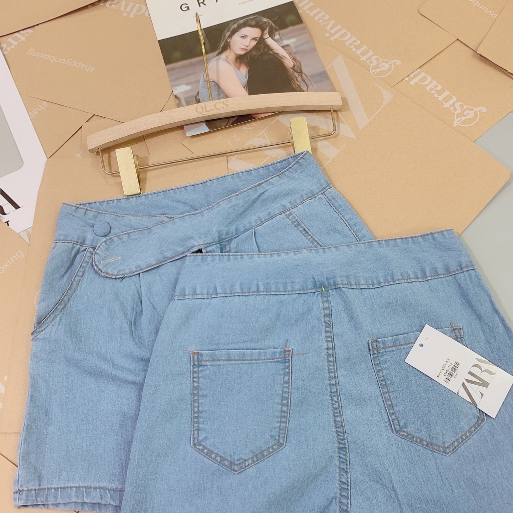 Quần sooc Jean cúc bọc năng động phong cách đường phố