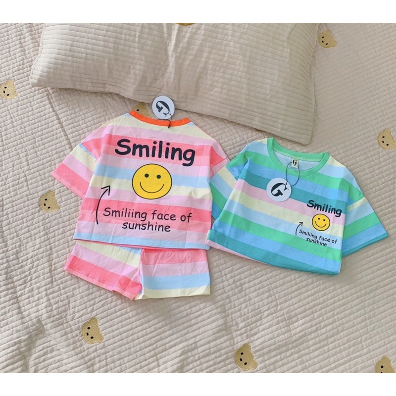 Bộ bé gái sọc cầu vồng thun cotton SG loại 1 siêu cưng cho bé 12-27kg