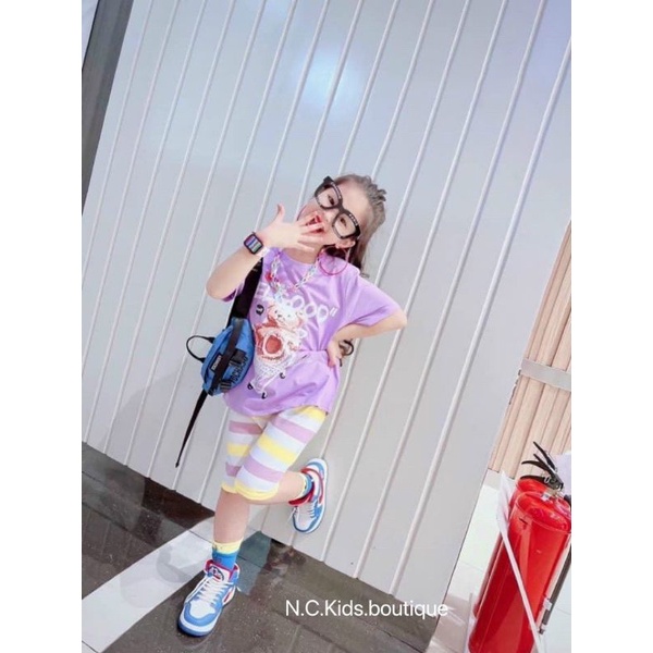 Sét bộ đồ bé gái vải cotton mềm mịn áo tay ngắn hình gấu quần leging ôm xinh đủ size tới 26kg