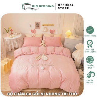 Bộ Chăn Ga Gối Nỉ Nhung Tai Thỏ HIN BEDDING, Chăn Ga Nỉ Nhung Cao Cấp Siêu Mềm Mịn Có Sẵn