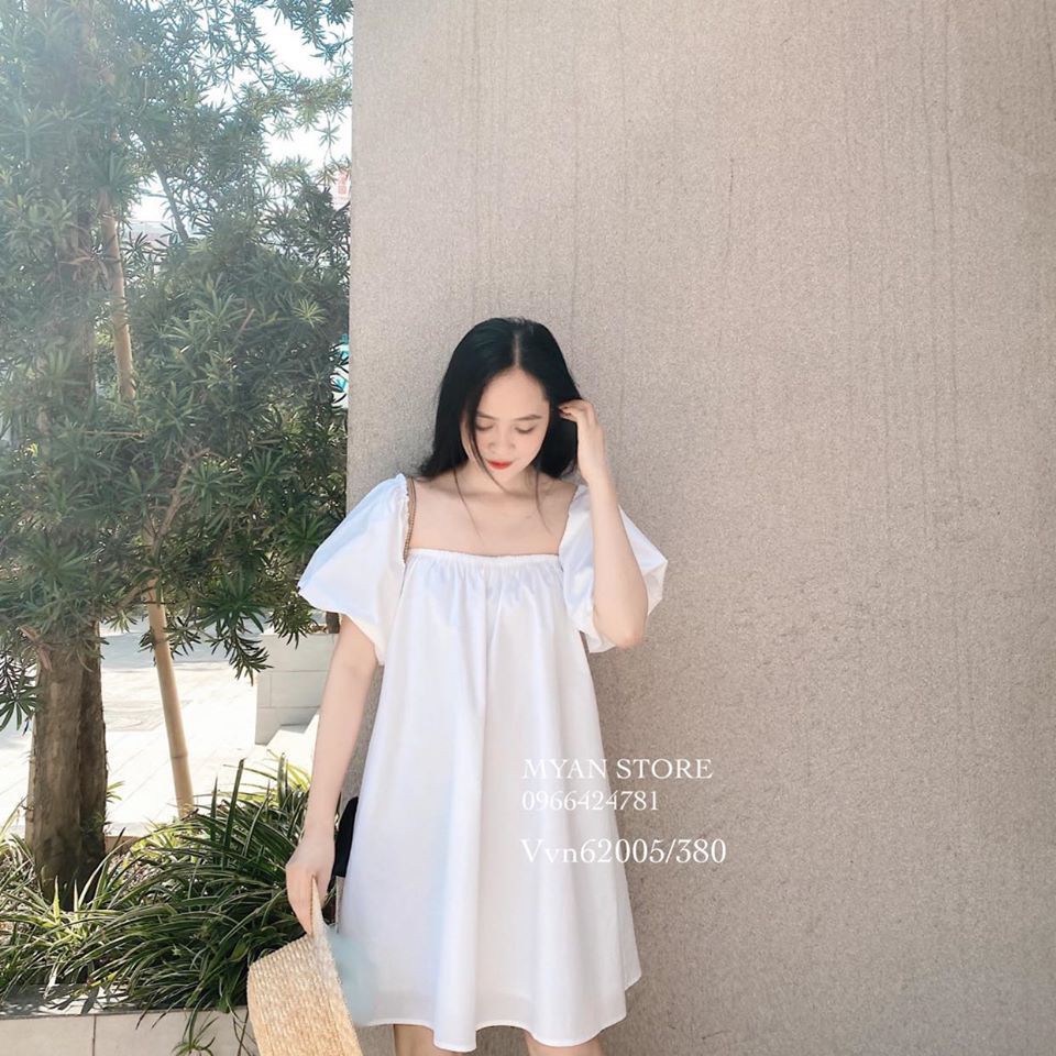 Váy trễ vai 💚đầm nữ babydoll dáng xuông cực xinh, phong cách tiểu thư vintage,hót 2021 MAGIDO -