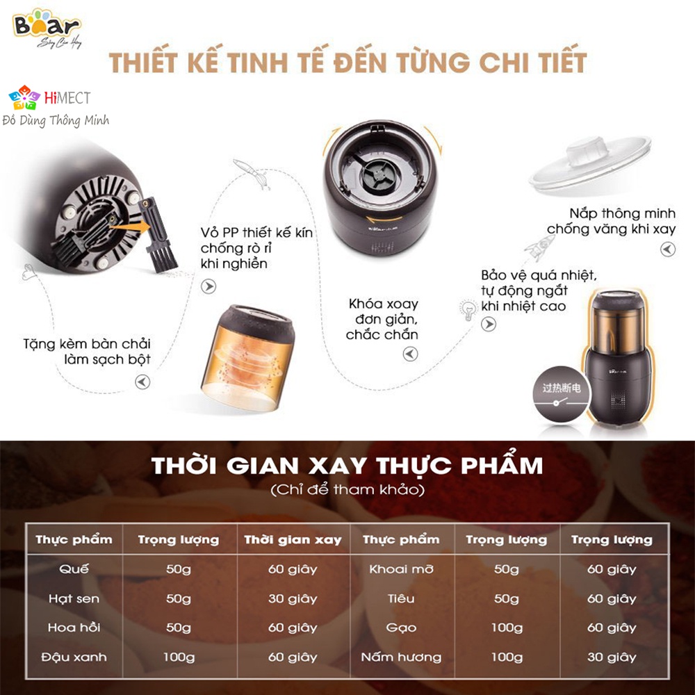 Máy Xay Nghiền Hạt, Thực Phẩm Khô, Cà Phê, Ngũ Cốc, Thuốc Bắc Đa Năng Siêu Mịn Bear FSJ-A03D1